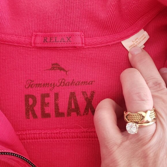 Tommy Bahama Mens Large Pink Relax Half Zip Mock Neck Cotton Pullover Sweatshirt - Picture 7 of 12